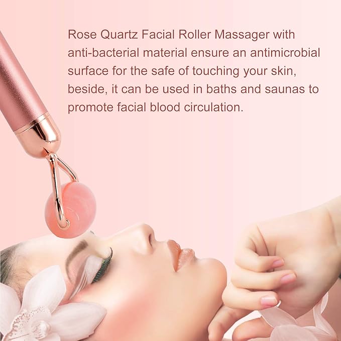 2-IN-1 Electric Jade Roller Massager Facial Roller & Face Massager, Rose Quartz