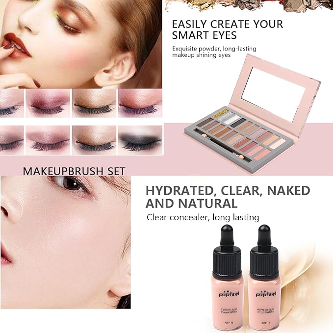 All in One Makeup Kit, Includes 20 Colors Eyeshadow Palette, RUIGPRO Foundation & Face Primer, Makeup Brush, Makeup Sponge, Eyebrow Soap, Winged Eyeliner Stamp, Gift Set for Women, Girls & Teens