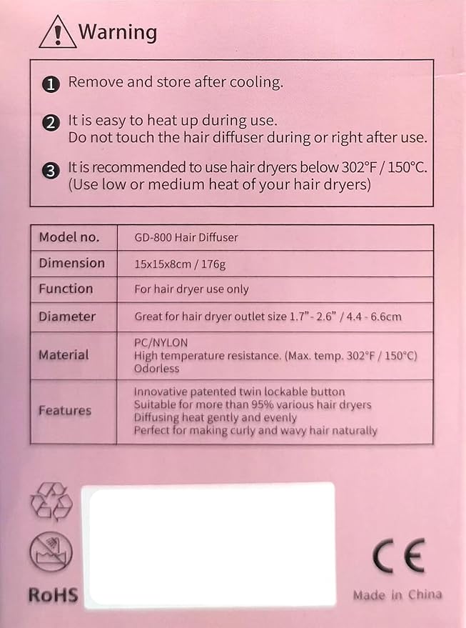 Universal Hair Diffuser “Super Sturdy” 1.7 Inch to 2.6 Inch for Natural Curly and Wavy Hair, Hair Dryer Attachment (Rose Gold)