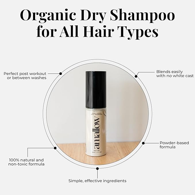 Amallow - Non Toxic Dry Shampoo Powder – With Organic Ingredients - Arrowroot, Bentonite Clay, Aloe Vera, & Essential Oils – No Talc, No Aerosol - Men & Women - Great For Travel