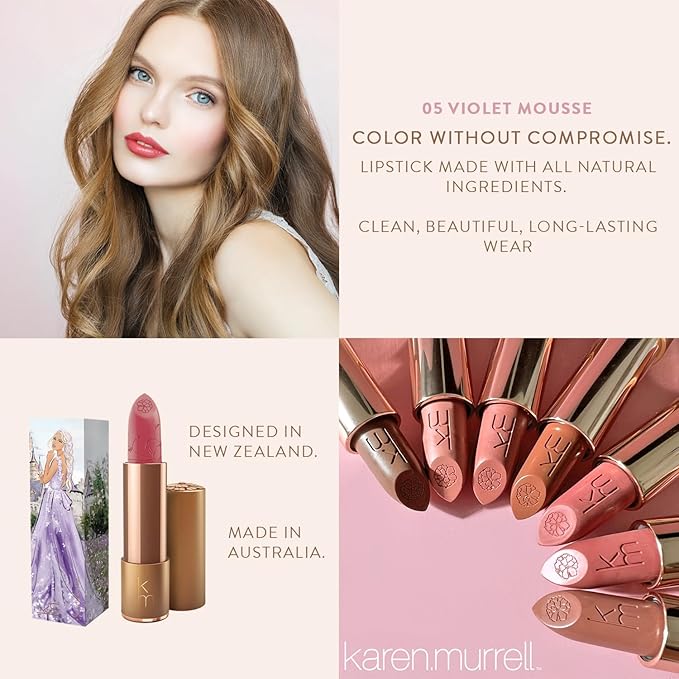 Karen Murrell - Natural Lip Stick 05 Violet Mousse - Violet Lipstick - Matte Finish, 100% Natural Ingredients, Moisturizes & Hydrates Lips - Paraben & Cruelty Free