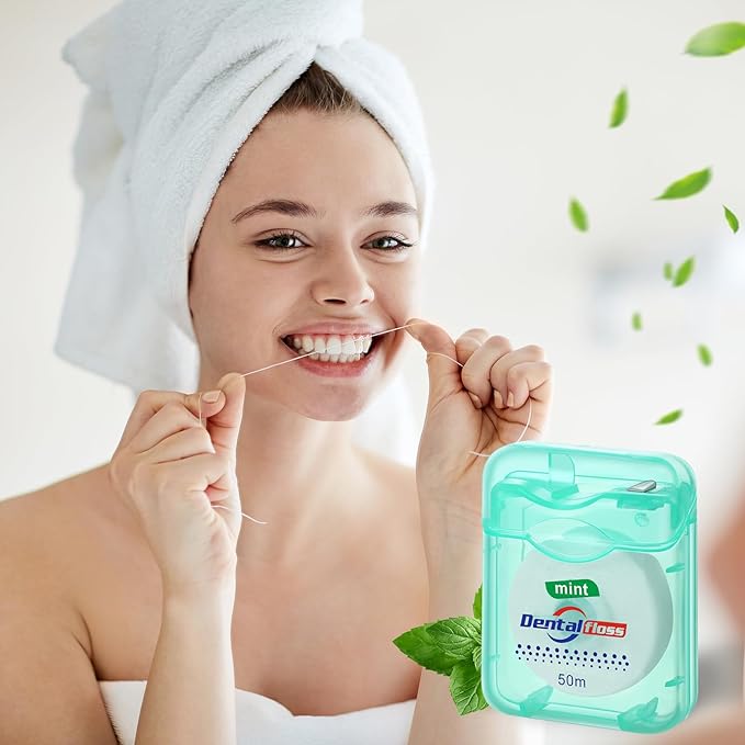 Geiserailie 72 Pack Dental Floss Bulk Mint Flavored 50m Each Travel Dental Floss Waxed Oral Care for Teeth and Gum Protection(Mint Green)