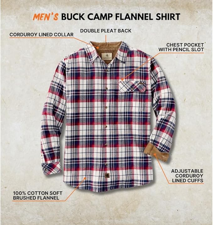 Legendary Whitetails Men's Flannel Shirt Long Sleeve Button Down 100% Cotton