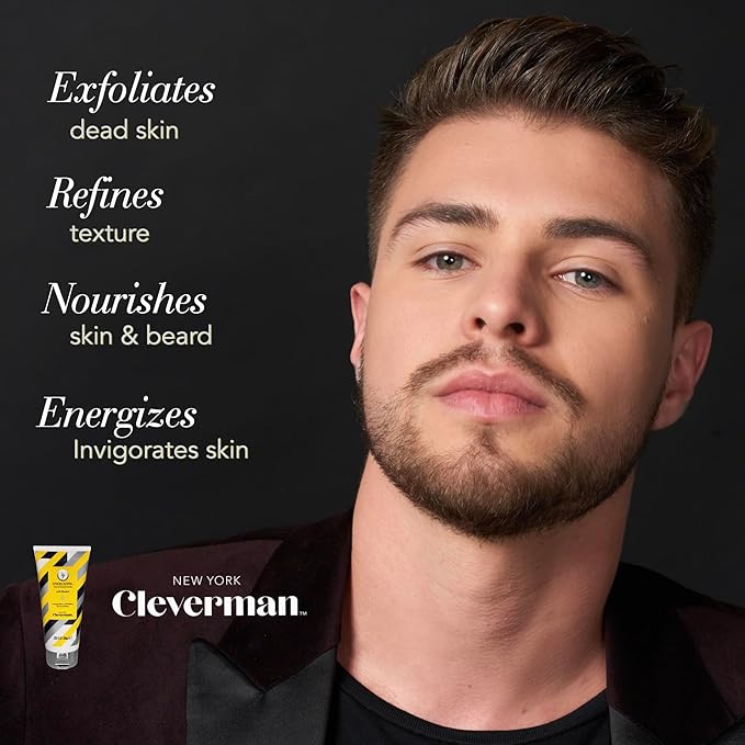 Cleverman Energizing Face and Beard Scrub for Men, 100ml, Menthol-Infused Refreshing and Exfoliating Facial Cleanser, Beard Scrub for All Skin Types