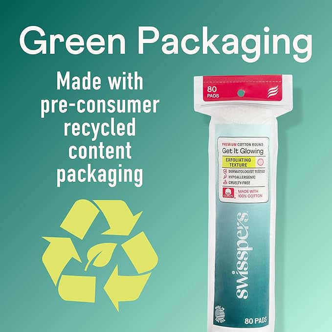 Swisspers Premium Exfoliating Rounds, 2 Distinct Raised Textured Surface, Cotton Facial Pads, 80 Count Re-closable Bag