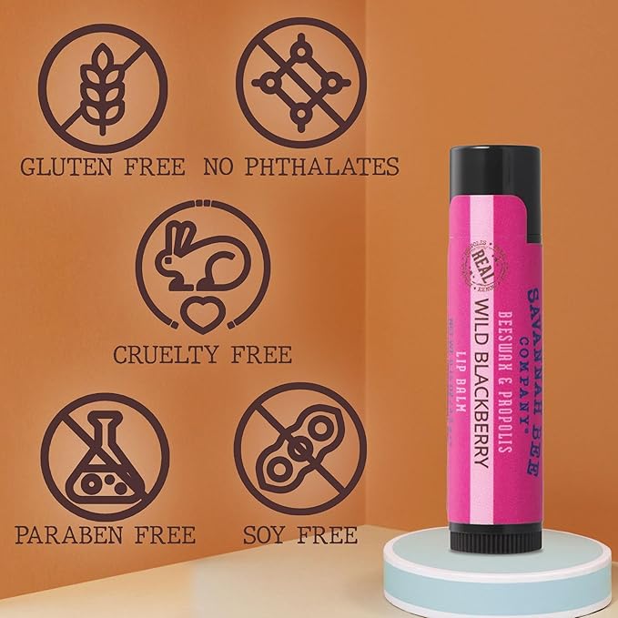 Savannah Bee Lip Balm Hanger 0.15 oz - Invigorating Mint Flavor - Natural Ingredients for Supple, Soft Lips - Convenient Hanger Design (.15 Oz, Wild Blackberry)