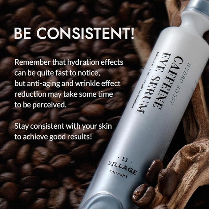 VILLAGE11FACTORY Hydro Boost Caffeine Eye Serum (0.33 fl.oz./10ml) With 10% Caffeine Solution Niacinamide & Hexapeptide-8 Depuff Elasticity Dark Circle Treatment