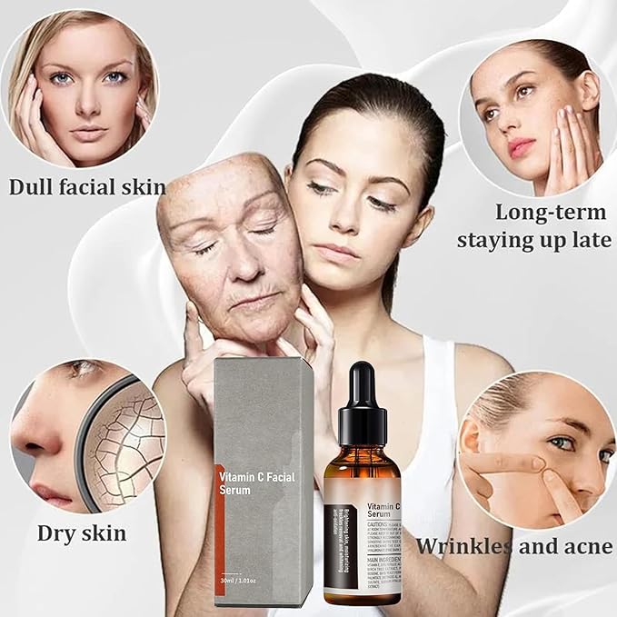 Vitamin C Serum For Face, Anti Aging Face Serum with Vitamin C, Hyaluronic Acid, Vitamin E – Brightening Formula – Improve Appearance of Dark Spots, Tone, Fine Lines & Wrinkles (2Pcs)
