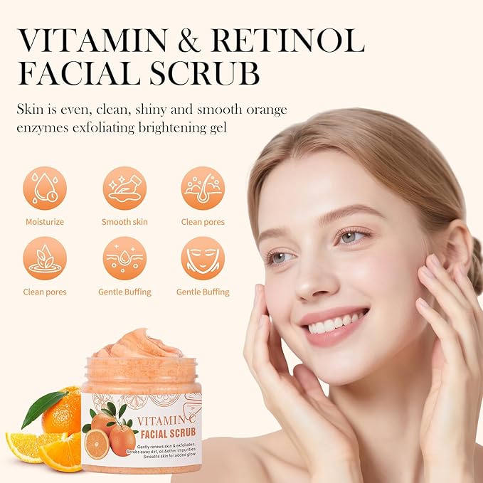 Vitamin C Face Scrub, Deep Cleansing Exfoliating Face Wash Scrubs for Women Men, Facial Exfoliating Scrub, Anti Aging, Anti Oxidant Facial Scrubs for All Skin Types