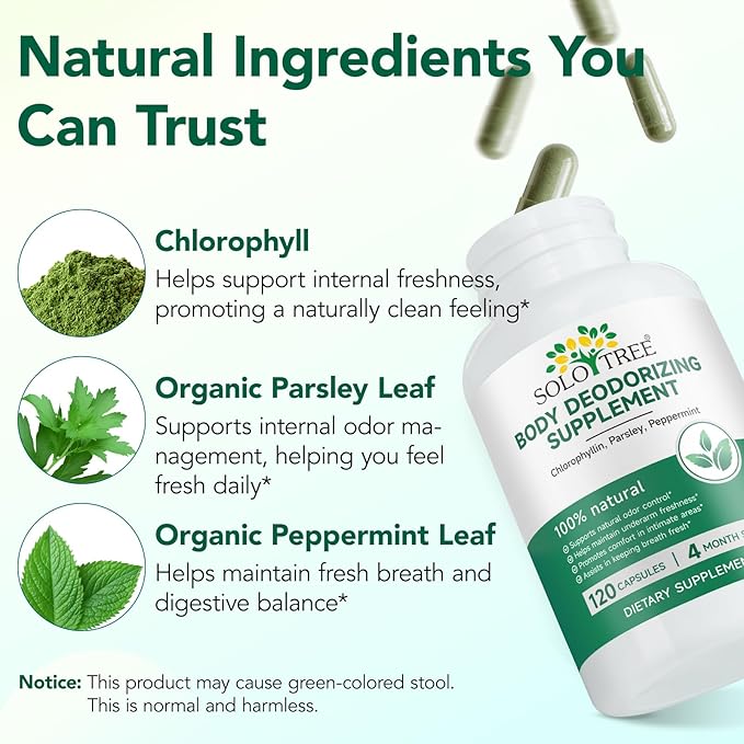 Body Deodorizing Supplement,Chlorophyll Capsules for Body Odor, Fresh Breath,Chlorophyll Capsules Supports Immunity and Digestion,for Men & Women,Vegan(120 Caps)