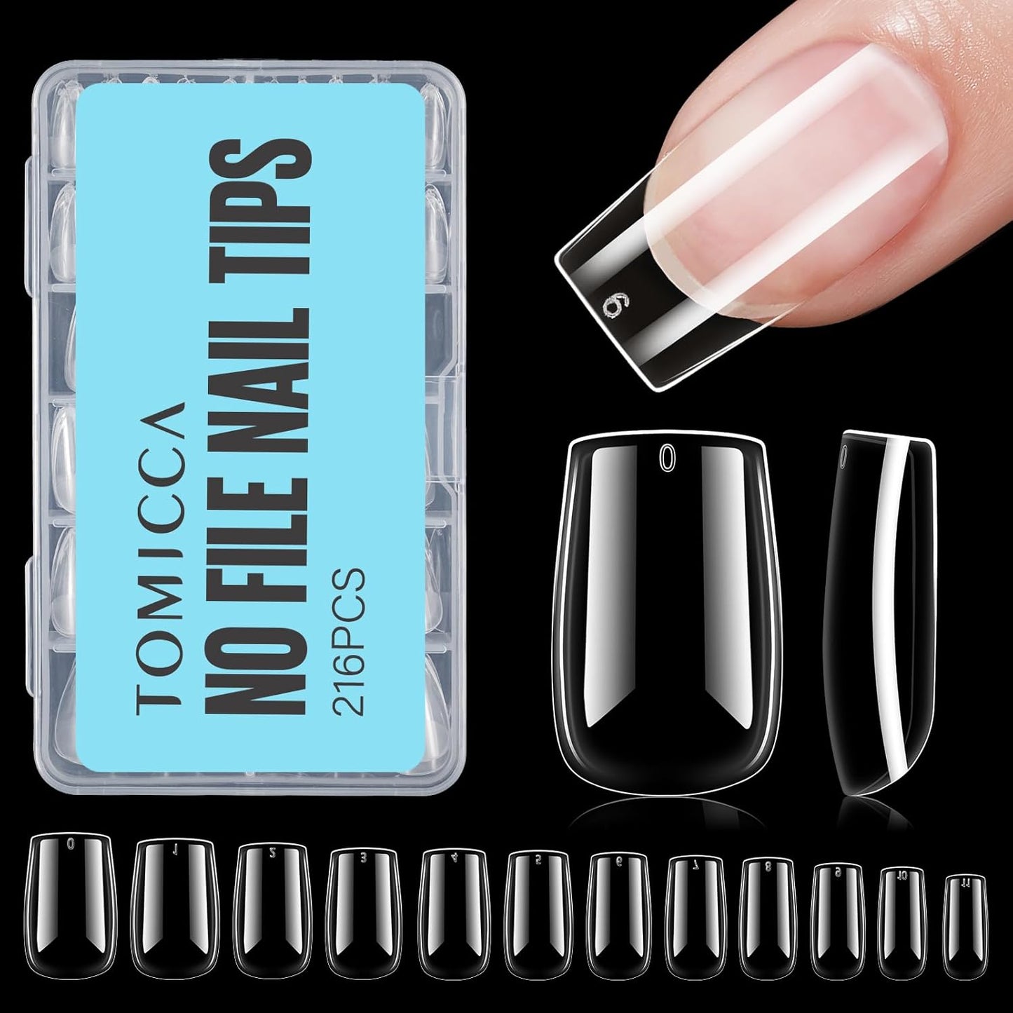 TOMICCA Fake Clear Nails, Short Square False Nail Tips, 216Pcs Nail Extension Tips for DIY Salon Gift
