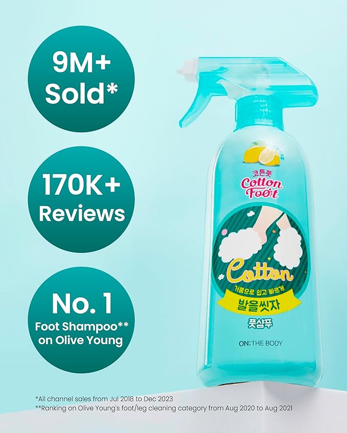 Cotton Foot - Foot Shampoo Soap (Lemon, 13fl oz) - Refreshing Cleanse Spray, Deodorizing Foot Care Wash. Foaming Wash, Easy to Use