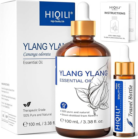 HIQILI Ylang-Ylang Essential Oil, Long-Lasting Scent for Diffuser, Perfumes, Aromatherapy, DIY - 3.38 Fl Oz