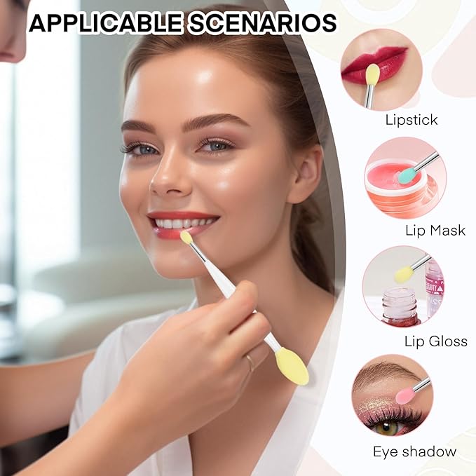 Unaone Lip Scrub Brush - 3 PCS Dual-ended Lip Scrubber Exfoliator and Silicone Lip Brush, 2-in-1 Silicone Lip Scrub Tool Lip Mask Applicator, Gentle Exfoliator & Applicator for Soft