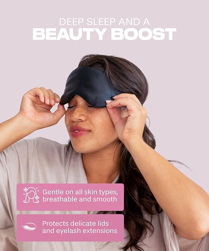 SUNDAYSILKS™ Exclusive Mulberry Silk Sleep Mask | Soft Eye Covers, Blackout Sleeping Mask for Women & Men | Silk Eye Mask for Sleep, Travel, and Relaxation | Antifaz para Dormir [Midnight Black]