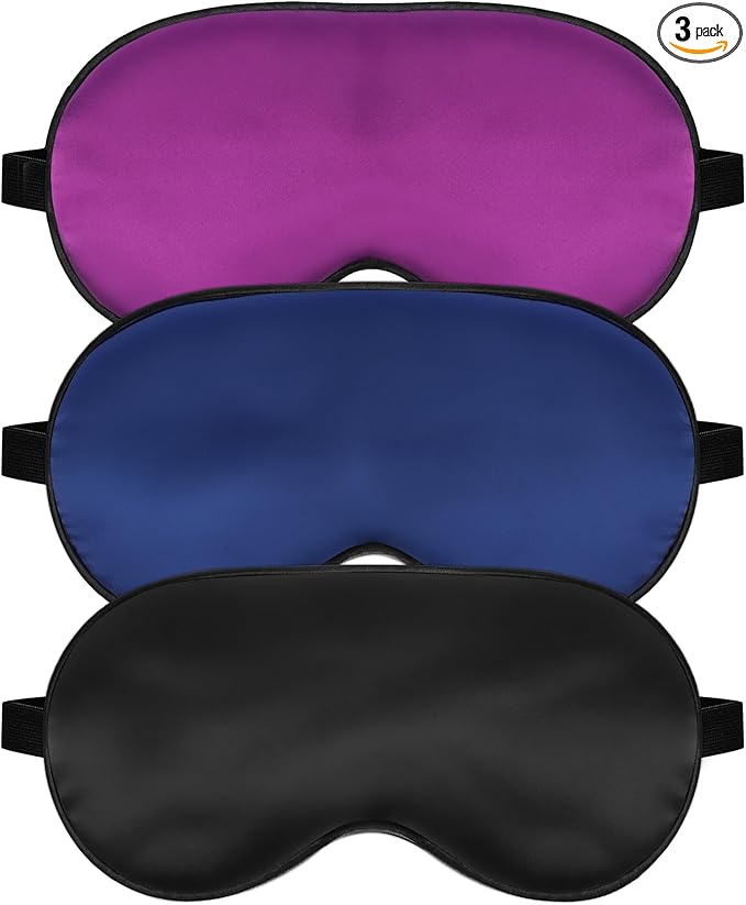 Sleep Mask, Silk Eye Mask for Sleeping with Adjustable Strap, Blindfold Eyeshade for Men & Women, Comfortable & Soft Eye Cover Eyeshade for Night Sleep (Black, Blue, Purple)