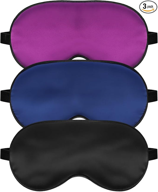 Sleep Mask, Silk Eye Mask for Sleeping with Adjustable Strap, Blindfold Eyeshade for Men & Women, Comfortable & Soft Eye Cover Eyeshade for Night Sleep (Black, Blue, Purple)