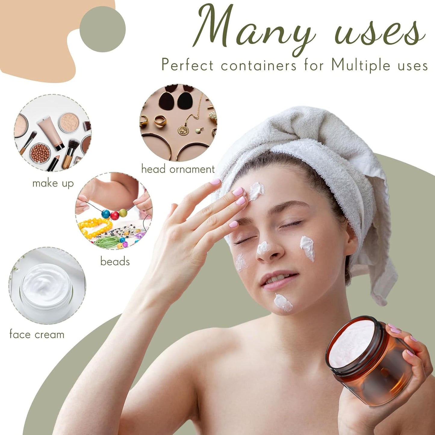 200 Pcs 2 oz Amber Plastic Cosmetic Container Jars with Lid Round Plastic Clear Jars Small Travel Containers for Storage Makeup Creams Lotion Ointments