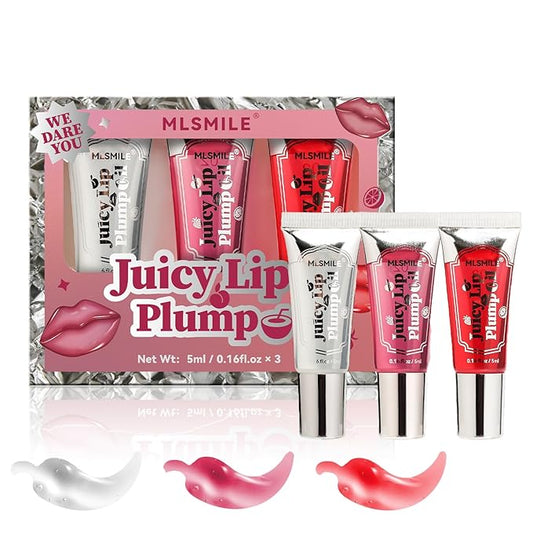 Lip Plumper Gloss 3 Colors Set, Spicy Natural Roll On Lip Plumping Oil and Pout Lip Plumper, Lifter Gloss, Enhancer for Fuller Booster Balm Moisturizing Hydrating & Nourishing Lip Glaze(A)