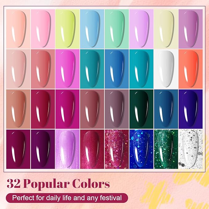 JODSONE 36 PCS Gel Nail Polish Starter Kit U V Light and Dark Series Gel Nail Set No Wipe Base Matte and Glossy Top Coat All Kinds of Manicure Tools