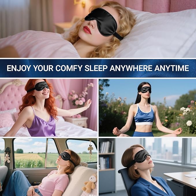 Sleep Mask 100% Pure Mulberry Silk Eye Masks with Adjustable Strap for Sleeping Mulberry Silk Eye Sleep Shade Cover Block Light Reduces Puffy Eyes Traveling Gifts
