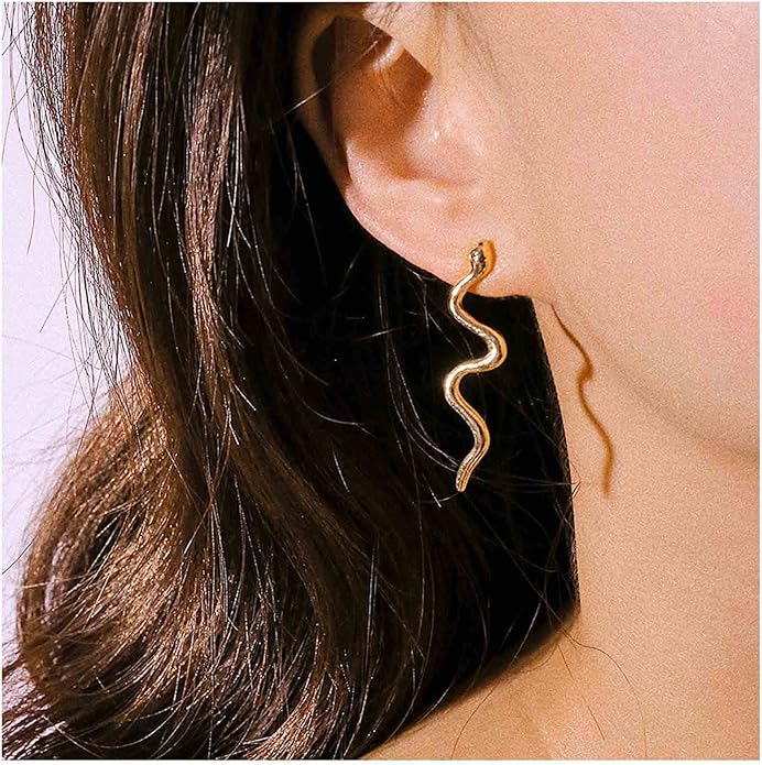 Vintage Snake Dangle Earrings Punk Snake Drop Earrings Gold Snake Stud Earrings Boho Serpent Earrings Jewelry for Women (Gold)