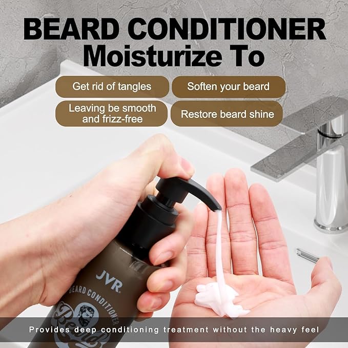 JVR Beard Wash and Beard Conditioner for Men, Beard Shampoo Cleanse and Reduces Frizz, Soften & Strengthens, Organic with Coconut, Aloe, Provides Shine for Dry & Coarse Beards, Beard Care (6.7oz)
