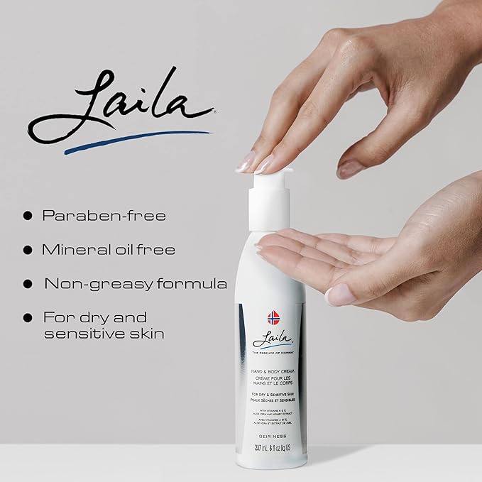 Geir Ness Laila Hand & Body Cream - Skin Moisturizing and Nourishing Formula for Soft and Smooth Hands - Vitamin A & E, Aloe Vera and Honey Extract