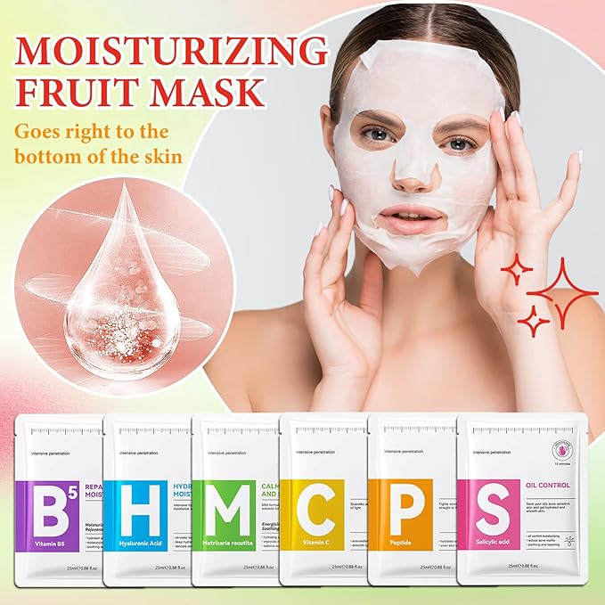 12 Pack Variety Facial Sheet Masks Skin Care Set, Hydrating Bulk Sheet Face Masks Skincare Gifts Set for Women Men, Long Lasting Moisturizing Face Mask Skincare for All Skin Type（07)