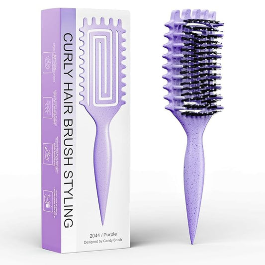 Curl Defining Brush, Curly Hair Brush Defining with Side Gear for Combing, Shaping, and Styling Curly Hair, Lightweight Candy Brush Suitable for All Wet or Dry Hair Types for Women and Men (Purple)