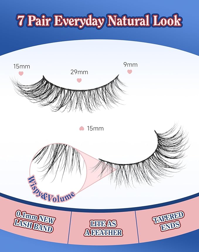 Natural Lashes Wispy Everyday Natural Look Flared Eyelashes Fairy False Cateye Lash Soft False Eyelashes Fluffy 7 Pairs D77
