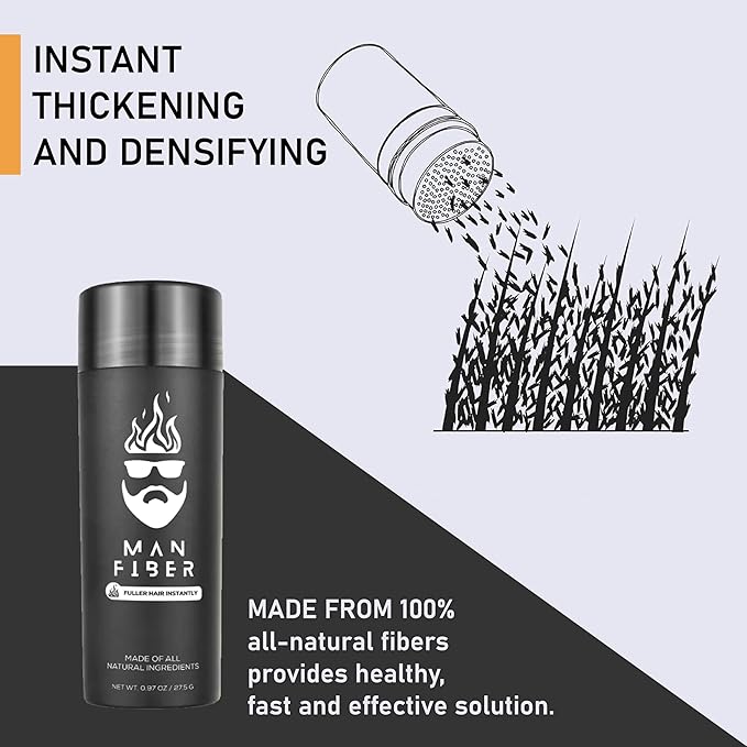 THE MAN KIT | Hair Set - Hair Thickening Fibers (Black), Hair Fiber Locking Spray + Applicator Fiber Pump to create Natural looking Fuller Hair and Beard | Man Card Included.