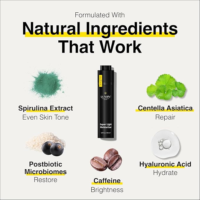 Lumin - Super Light Moisturizer Men - Ideal for Control Oily Skin, Skin Care for Men, Reduce Appearance of Fine Lines, Boost Hydration With Hyaluronic Acid, Daily Use, 50ml