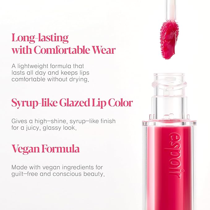 Espoir Couture Lip Tint Glaze #17 Ginger Peach 0.14oz | Volumizing Lip Stain with Syrupy Shine | Long-Lasting & Vibrant Color for Radiant Lip Look | Moisturizing & Glossy Lip Tint | Korean Lip Makeup