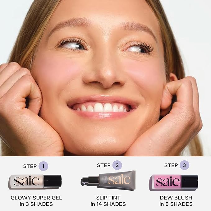 Saie Mini Glowy Super Gel Lightweight Illuminator - Luminizer + Makeup Primer for Glowing Skin - Enriched with Vitamin C + Hydrating Squalane Oil - Wear Alone or Under Makeup - Sunglow (0.5 oz)