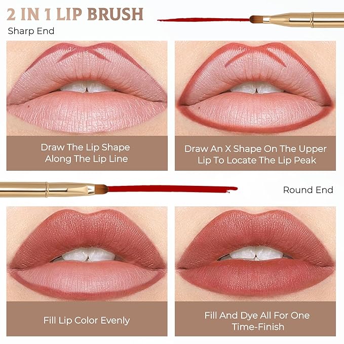 Unaone 2 Pack Lip Brush for Lipstick, Dual-Ended Lip Makeup Brush with Lid, Lipstick Brush for Lip Gloss