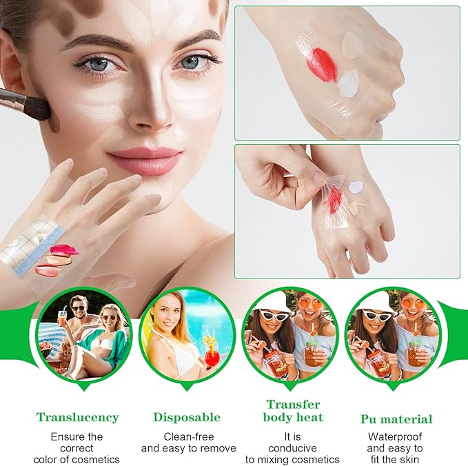 100 Pieces Makeup Hand Palette Single Use Makeup Mixing Palette Professional Makeup Artist Must Haves Disposable Transparent Waterproof Cosmetic Tray Adhesive Tape for Women and Girls