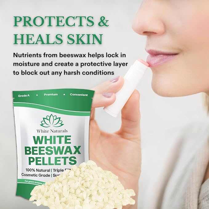 White Beeswax Pellets 1 lb (16 oz), Pure, Natural, Cosmetic Grade, Bees Wax Pastilles, Triple Filtered, Great For DIY Lip Balms, Lotions, Candles