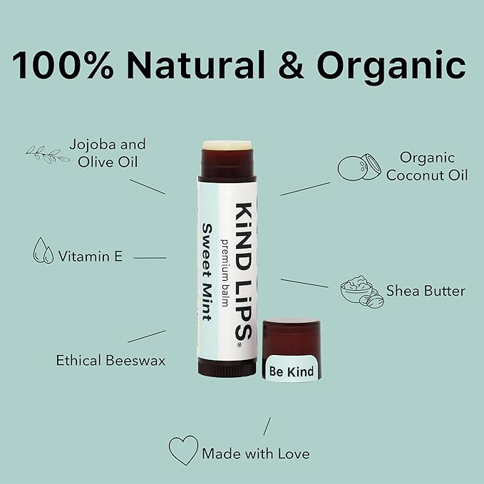 Kind Lips Lip Balm - Nourishing & Moisturizing Lip Care with Shea Butter, Beeswax & Vitamin E | Sweet Mint Flavor | 0.15 Ounce (Pack of 3)