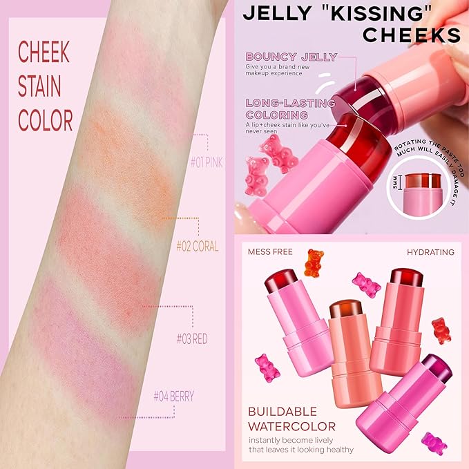 Milk Jelly Blush - Milk Blush - Sheer Cheek & Lip Stain，Long Lasting Milk Jelly Tint Have Transparent & Bright Colors (#2 red)