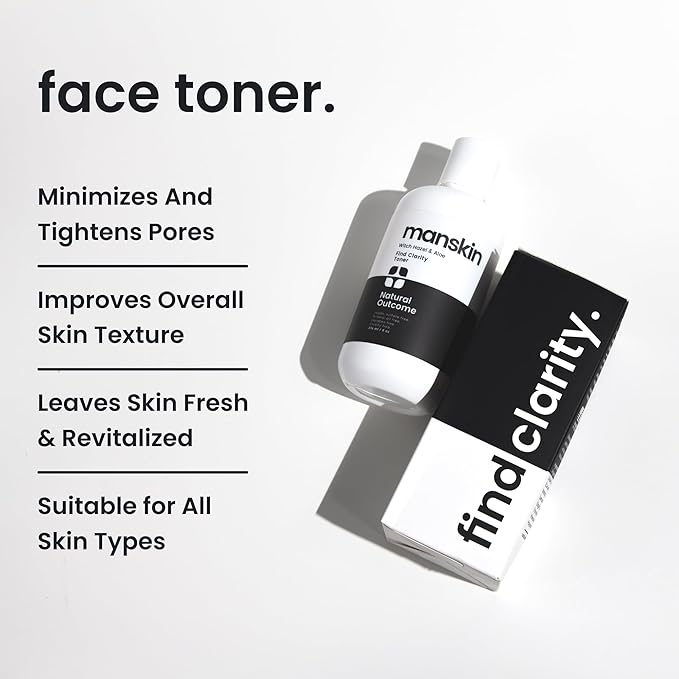 Man Skin Face Toner | Natural Daily Toner Enhances Men Facial Complexion | Pore Cleansing Facial Astringent with Witch Hazel & Aloe Vera for All Skin Types | 8 Oz