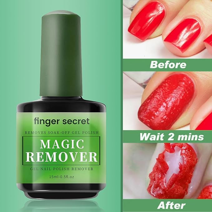 Gel Nail Polish Remover Kit, Fast Efficient Gel Polish Remover for Tough Gel, No Damage to nails Remove Soak Off Nail Gel Polish Portable Magic remover 2 Pack -0.5oz