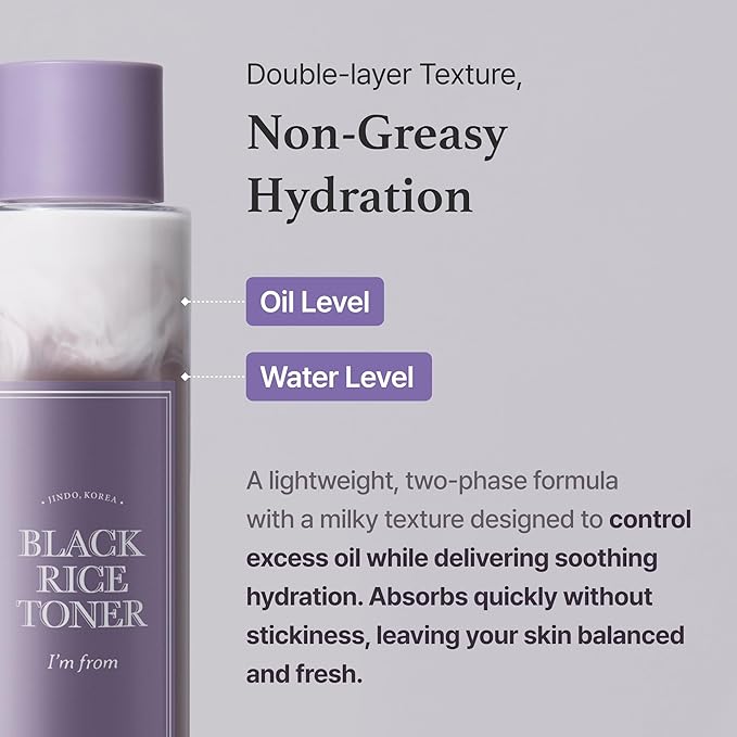 I'm from Black Rice Toner for Oily Skin, Sebum Control Toner, Lightweight, Niacinamide, Panthenol, Fragrance Free, Korean Skin Care, 150ml, 5.07 fl.oz