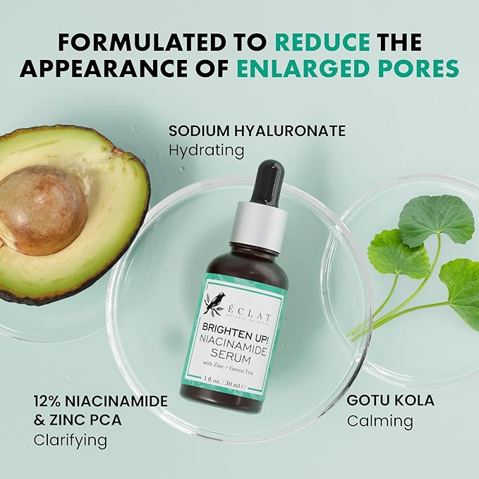 Eclat Skincare Clarifying Niacinamide Serum - 12% Niacinamide with Zinc PCA & Hyaluronic Acid - Hydrating & Soothing Formula - Facial Serum for Minimizing Pores and Improving Skin Texture 1 Fl Oz