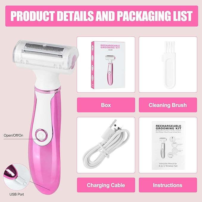 Women Face Epilator, 4-in-1 Body Shaver and Facial Epilator, Hair Removal for Face, Waterproof Facial Hair Remover for Armpits, Arms, Legsm, Bikini