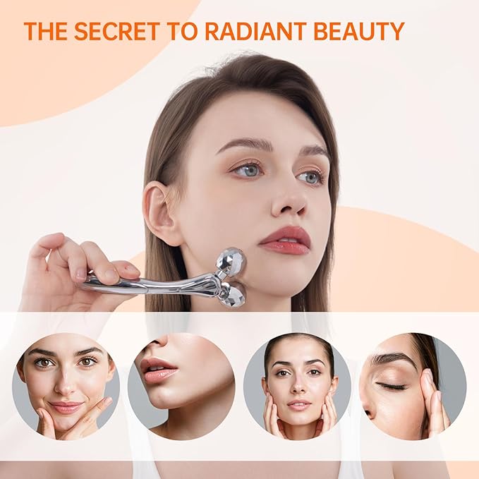 Metal Facial Roller Massager, 3D Cooling Face Massage Tool for Reduce Puffiness, Remove Eye Wrinkles, Face Lifting, Increase Firmness, Anti-Aging, Skin Tightening