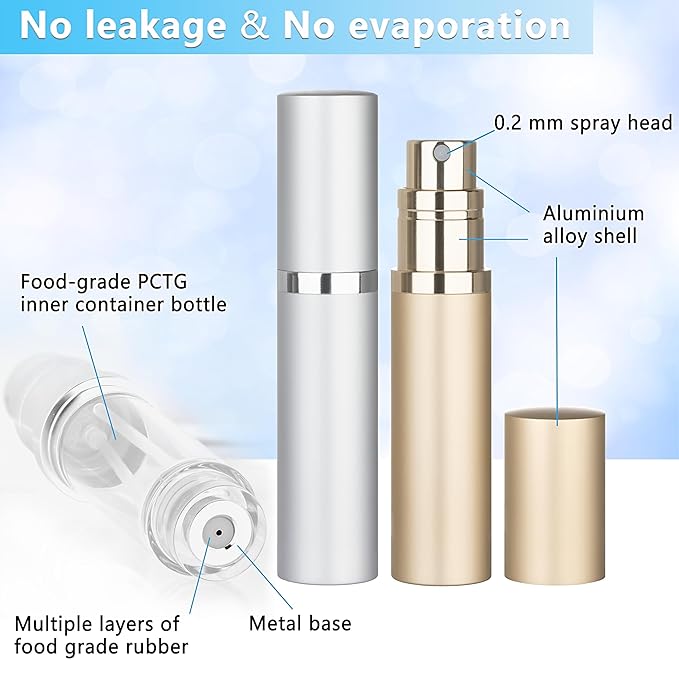 Refillable Perfume Atomizer Travel Bottle 3-Pack 5ml Leakproof Luxury Travel Perfume Refillable Bottle, Portable Fragrance Atomiser (Black & Gold & Silver)