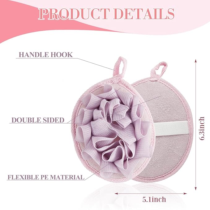 Boao Bath Shower Pouf Sponge Mesh Pouf Shower Ball Exfoliating Body Sponge Pad Scrubber Glove with Flower Bath Ball(3 Pcs,Purple)