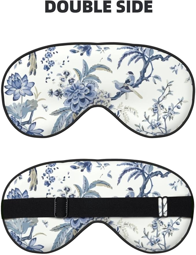 Sleep Eye Mask Vintage Blue Floral Sleep Mask for Women Men Comfortable Eye Mask with Adjustable Strap Soft Eye Cover Blindfold for Travel Yoga Nap Shift Work