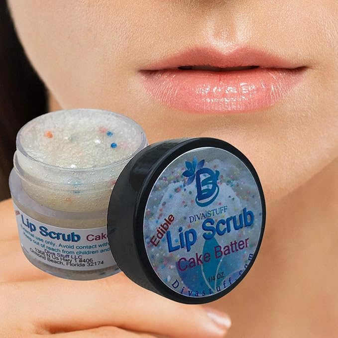 Diva Stuff Ultra Hydrating Lip Scrub for Soft Lips, Gentle Exfoliation, Moisturizer & Conditioner, Cake Batter Flavor – ¼ oz (Made in the USA)